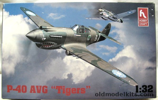 Hobby Craft 1/32 Curtiss P-40B / P-40C Flying Tiger AVG China (Trumpeter Molds) - AVG 1st Squadron 1941 / AVG 3rd Squadron 1941 / AVG Toungoo Burma May 1941 / RCAF No.414 Squadron RAF Croydon 1941 (early), HC1697 plastic model kit